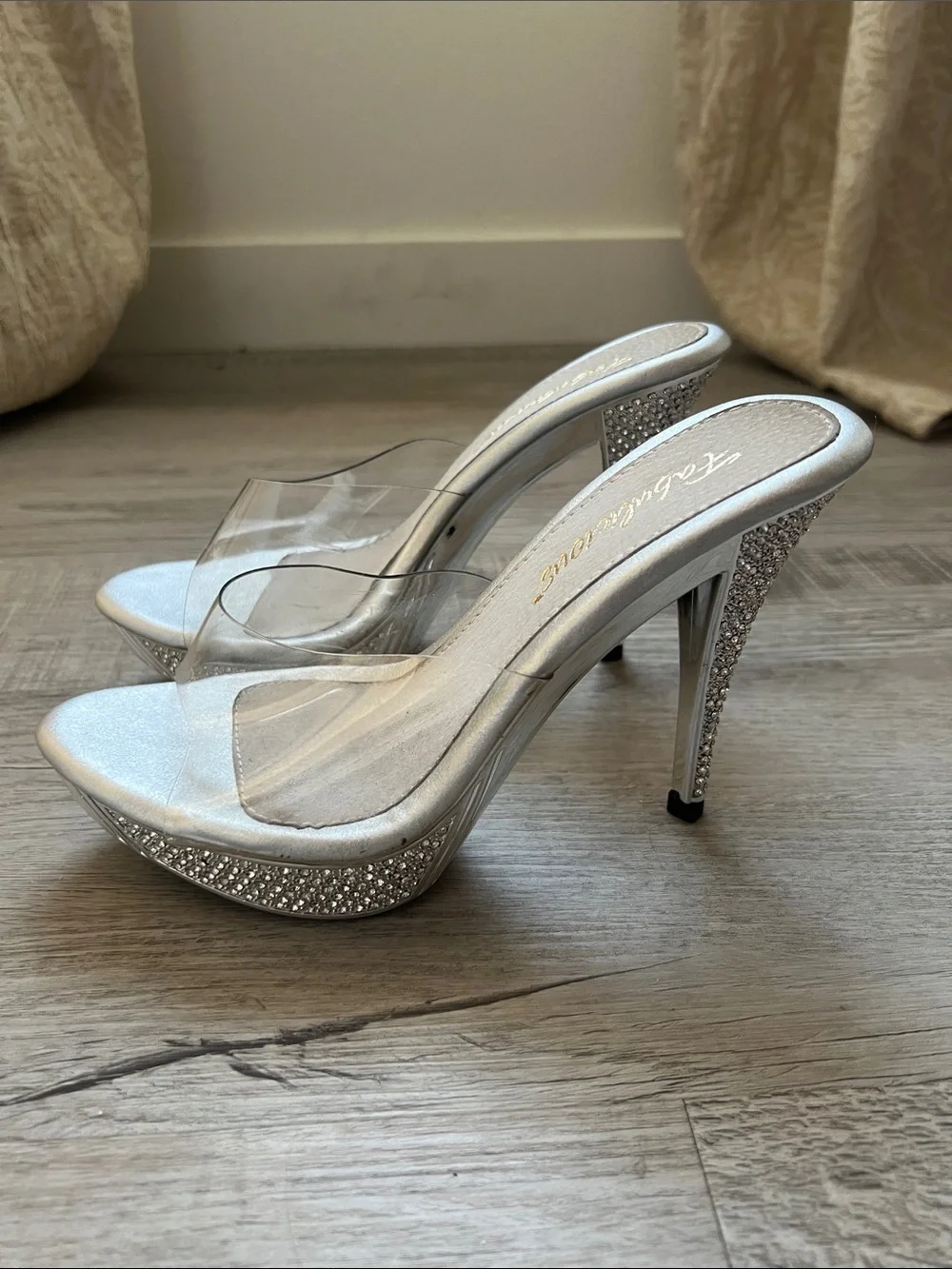 Fabulous Silver Rhinestone Platform Stiletto Heels with Clear Strap